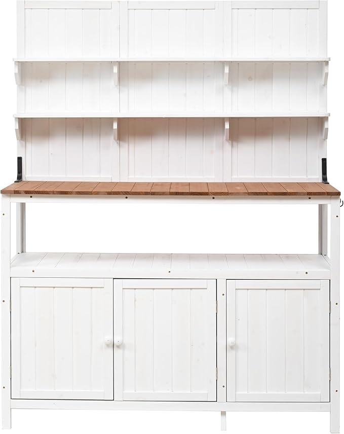 Christopher Knight Home Belfast 50.20" W Outdoor Potting Bench Table, Fir Wood Potting Table, Large Gardening Workstation with Storage Shelf, Ample Space Garden Tools Organizer for Backyard, White
