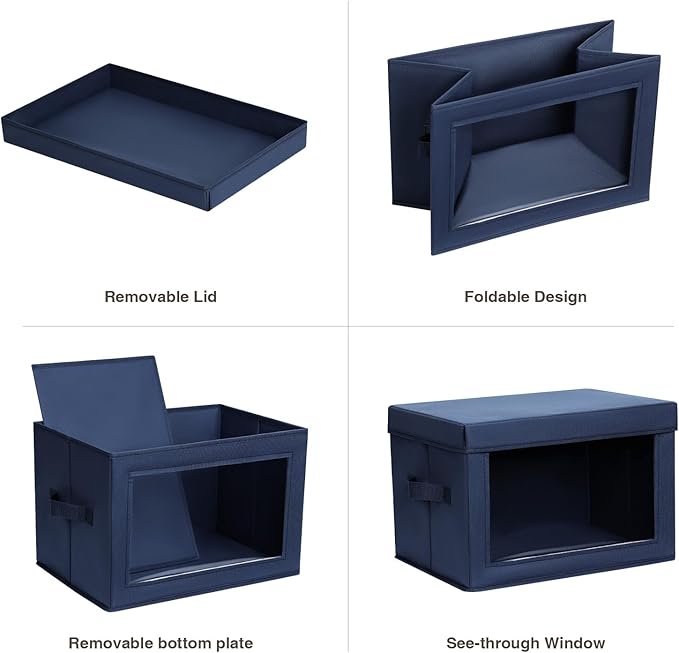 Foldable Storage Boxes with Clear Window - Clothes Organizers and Storage, Decorative Bins with Lid, Fabric Storage Cube, Storage Baskets for shelves, Yarn, Home, Navy blue, 3 Pack
