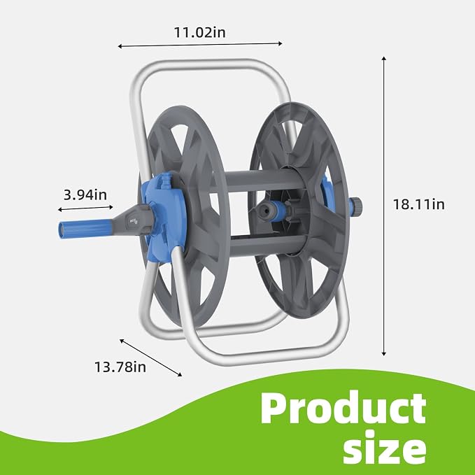 Water Hose Reel Cart, Holds 60-80 Ft of 5/8 Inch Hose, Blue Wall Mounted Garden Hose Cart, Portable Hose Reel for Convenient Storage and Watering