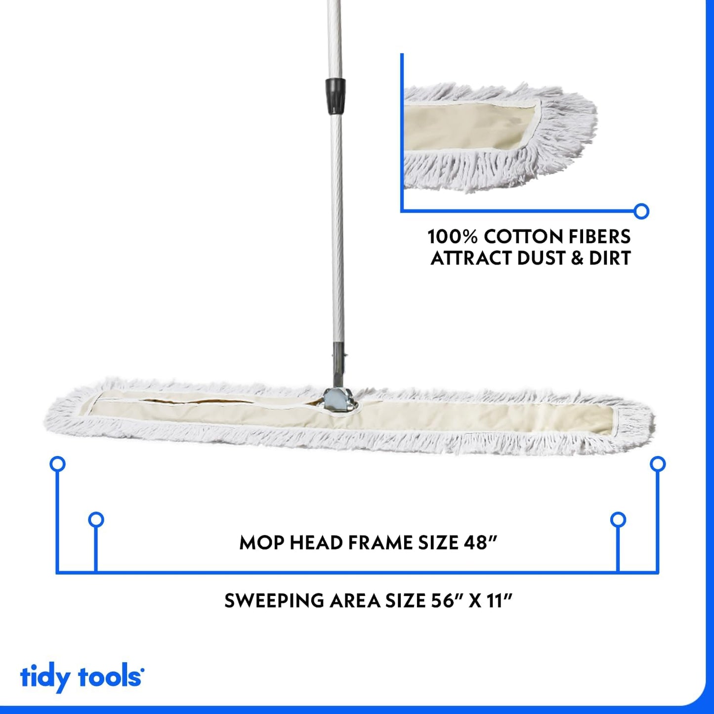 Commercial Dust Mop – 48 Inch Floor Sweeper for Hardwood, Reusable Cotton Mop Head, Extendable Handle, Dry Mop for Floor Cleaning & Janitorial Supplies