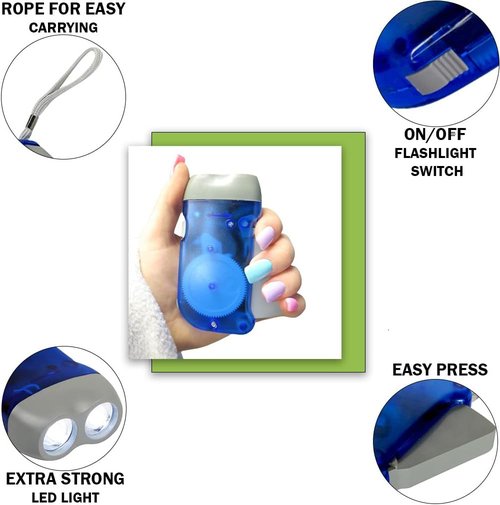 Hand Crank Emergency Flashlights - 4 Pack LED for Camping, Home & Car