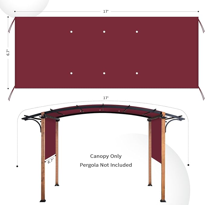 17x6.8 Ft Universal Pergola Replacement Canopy, Outdoor Canopy Shade Cover(Cover Only) (Red)