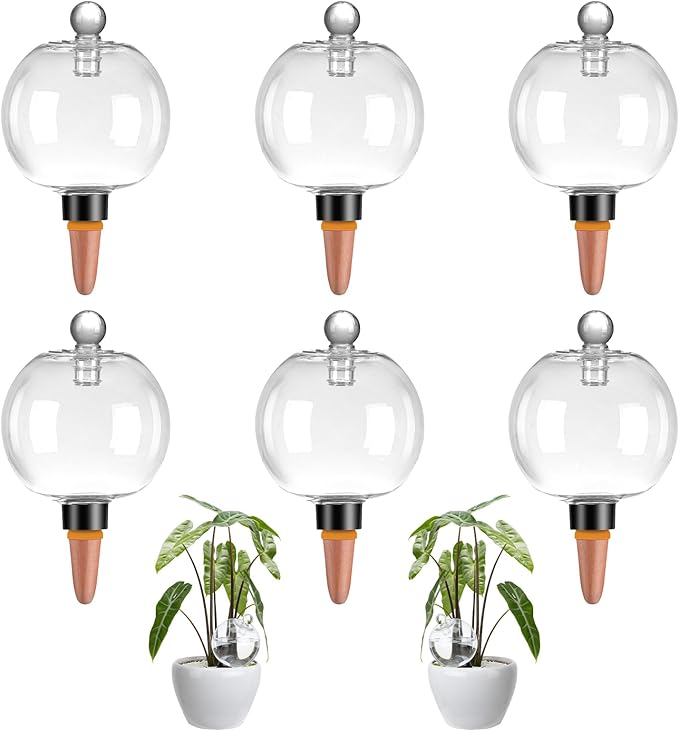6 Pack Plant Watering Globes with Covers 17oz Self Watering Planter Insert, Plastic Water Bulbs, Indoor/Outdoor Plant Watering Devices for Automatic Drip Irrigation