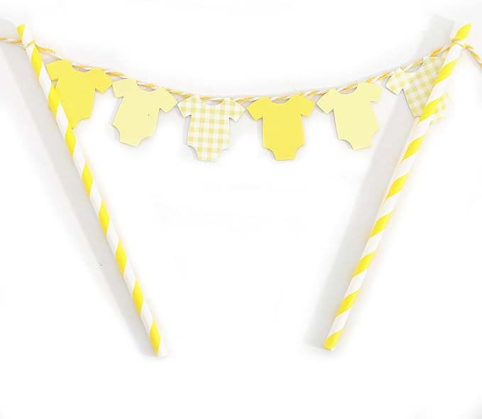Yellow Baby Shower Cake Topper - Yellow Bodysuit Gingham Cake Topper,Gender Reveal Decor,Baby Shower Cake Decorations,Gingham Onesie Party Decorations (yellow)