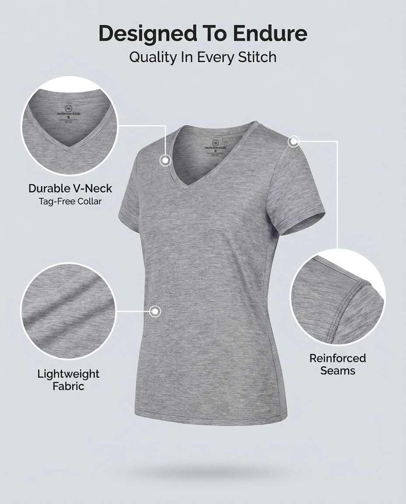 Real Essentials 5 Pack: Women's Dry-Fit Short Sleeve V Neck T Shirt Workout Fitness Yoga Top Tee, Set 9, XL