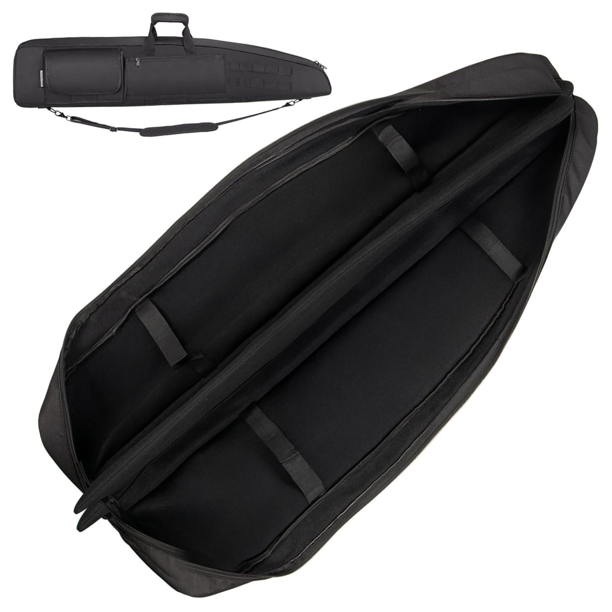 HUNTSEN Soft Case 38" 42" 46" 52" Bag with Padded Handle - Adjustable Sling Dual Lockable Zippers, Multiple Pouches Outdoor Accessory Bags (Black, 52")