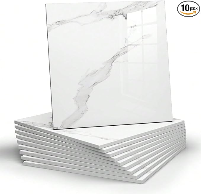 Chejiaye 10pcs Marble Peel and Stick Backsplash Waterproof Washroom Wall Panels