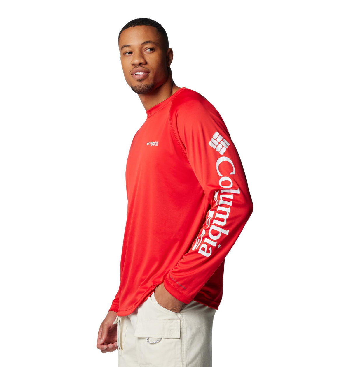 Columbia Men's PFG Terminal Tackle Long Sleeve Fishing Shirt, Red Spark/White Logo, 6X
