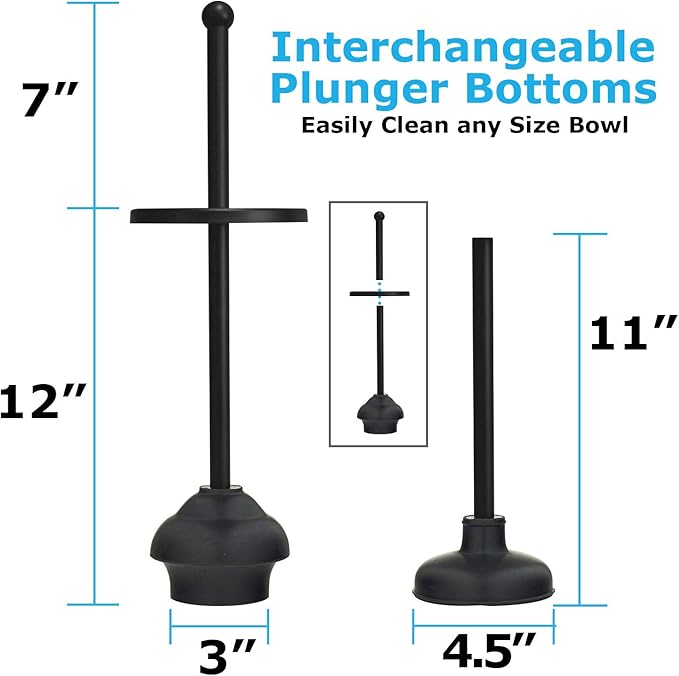 Blue Donuts Toilet Brush and Plunger Set with Holder, Modern Black Bathroom Accessories Toilet Plunger and Toilet Bowl Brush Combo