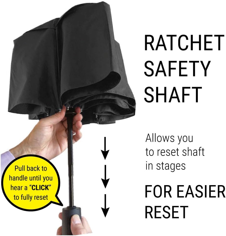 Prostorm Vented Travel Umbrella - Compact Windproof Design with Auto Open/Close | Deep Dome Coverage