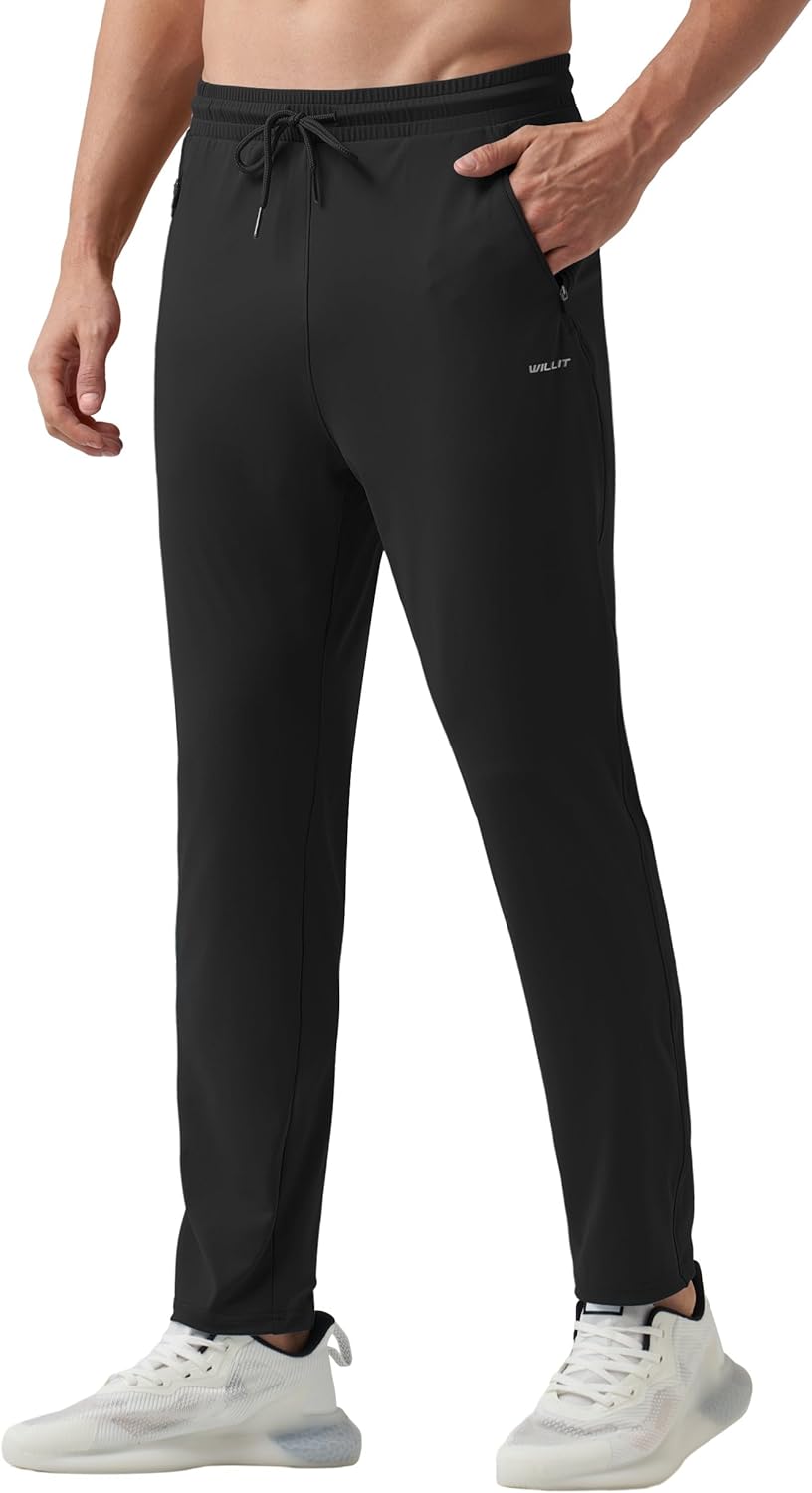 Willit Men's Athletic Jogging Sweatpants - Comfortable Workout Pants with Zipper Pockets | Gray