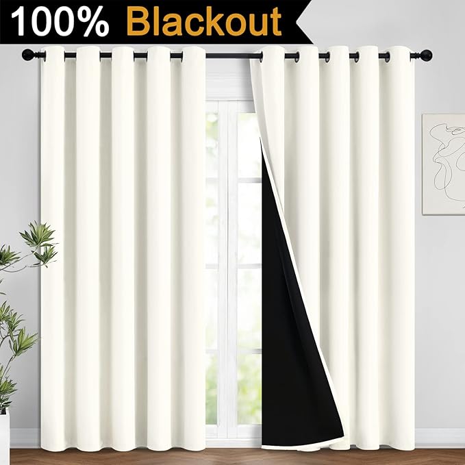 Yakamok Full Blackout Curtains 84 Inches Long, 2 Thick Layers Grommet Top