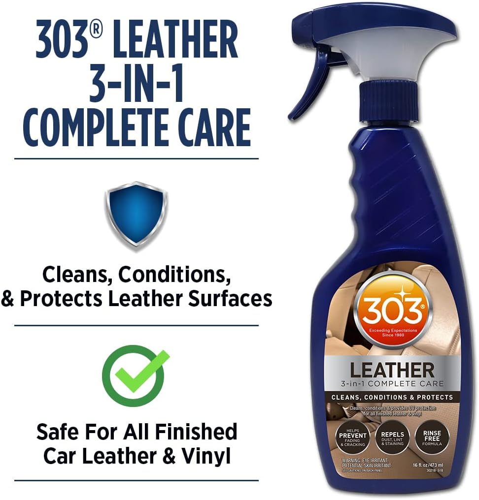 303 Products Leather Care - 3-In-1 Cleaner, Conditioner & Protector - Prevents Fading & Cracking - 16 fl. oz.