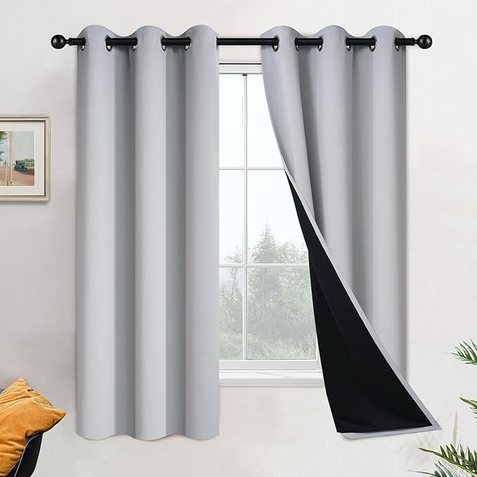 Yakamok 100% Blackout Curtains for Bedroom 63 Inch Length, 2 Thick Layers