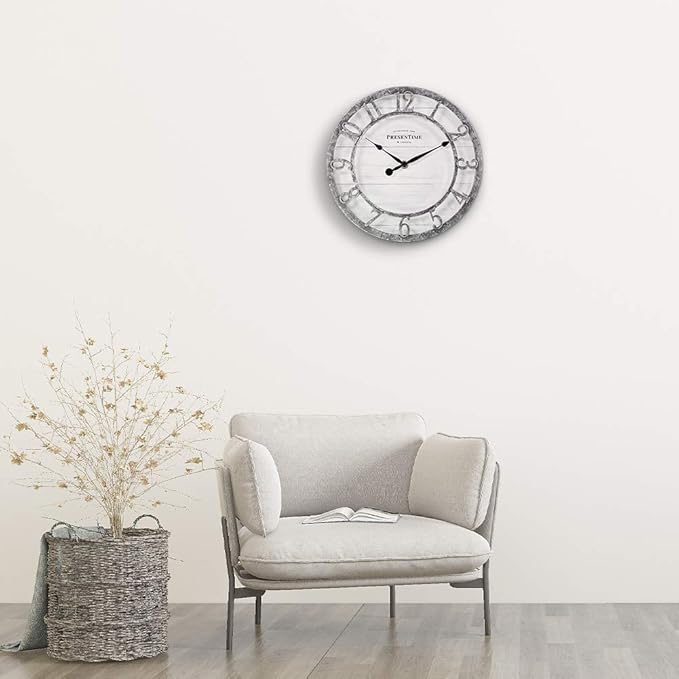 Presentime & Co 10" Farmhouse Series Wall Clock, Quartz Movement, Shiplap Style