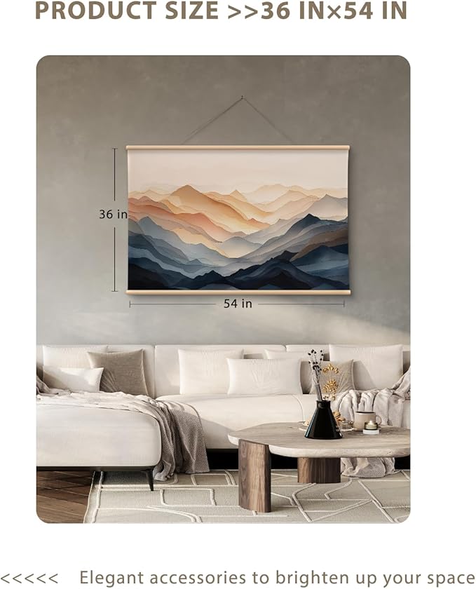 VIYYIEA Extra Large Canvas Wall Art, 36x54 Inch Abstract Mountain Landscape, Modern Neutral Nature Wall Decor for Living Room or Bedroom, Above Sofa