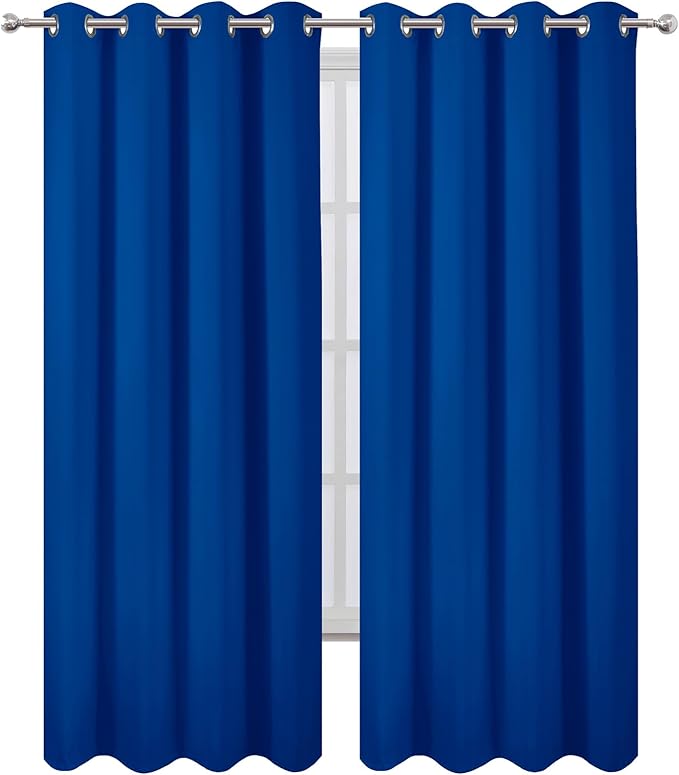 LEMOMO Blackout Curtains 52 x 90 Inch Long Royal Blue Curtains Set of 2 Panels