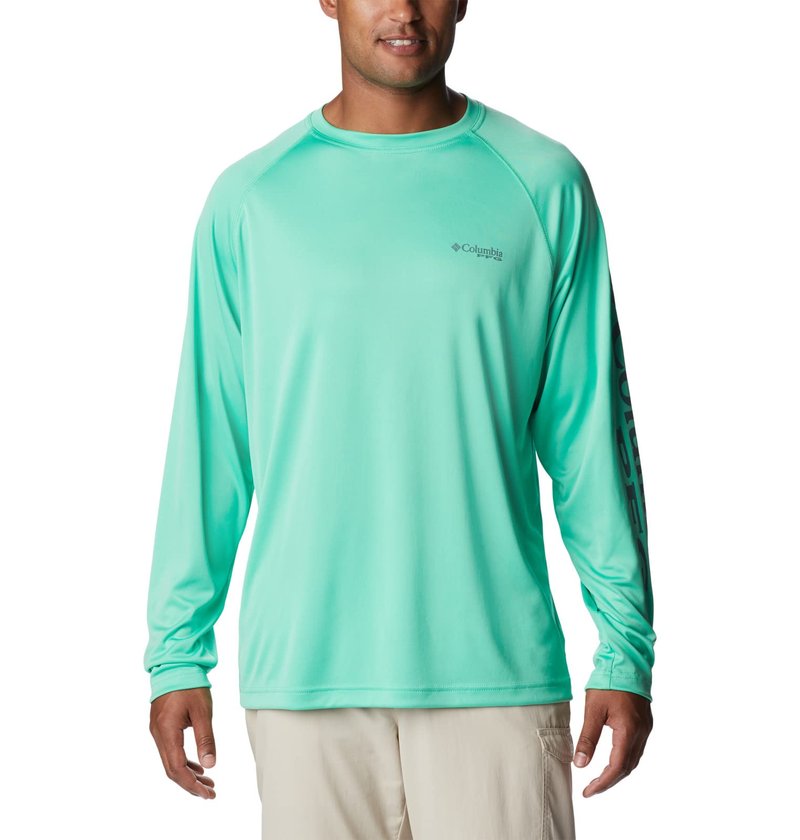 Columbia Men's Terminal Tackle Long Sleeve Fishing Shirt, Light Jade/Metal Logo, XX-Large
