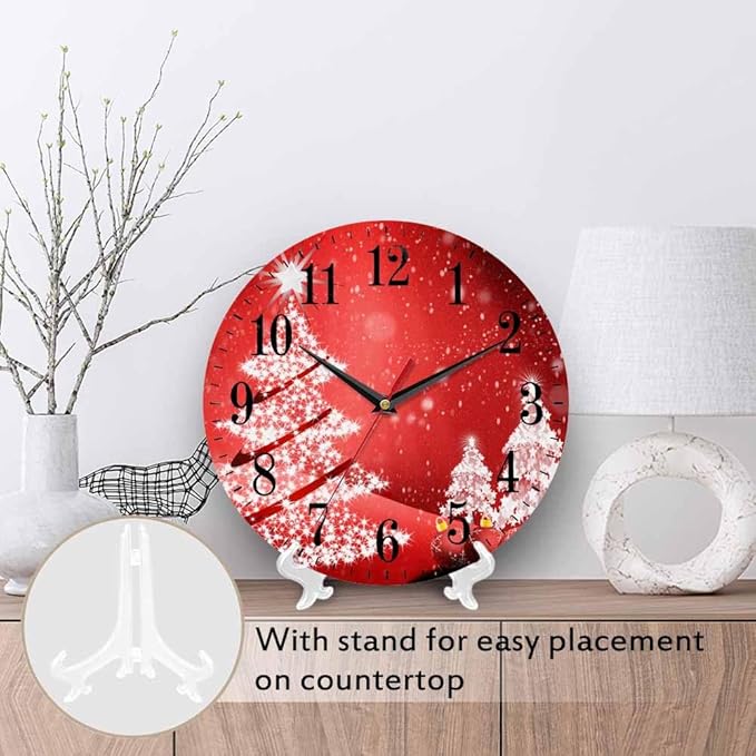 Mxocom Christmas Wall Clock White Christmas Tree Winter Snowflake New Year Red
