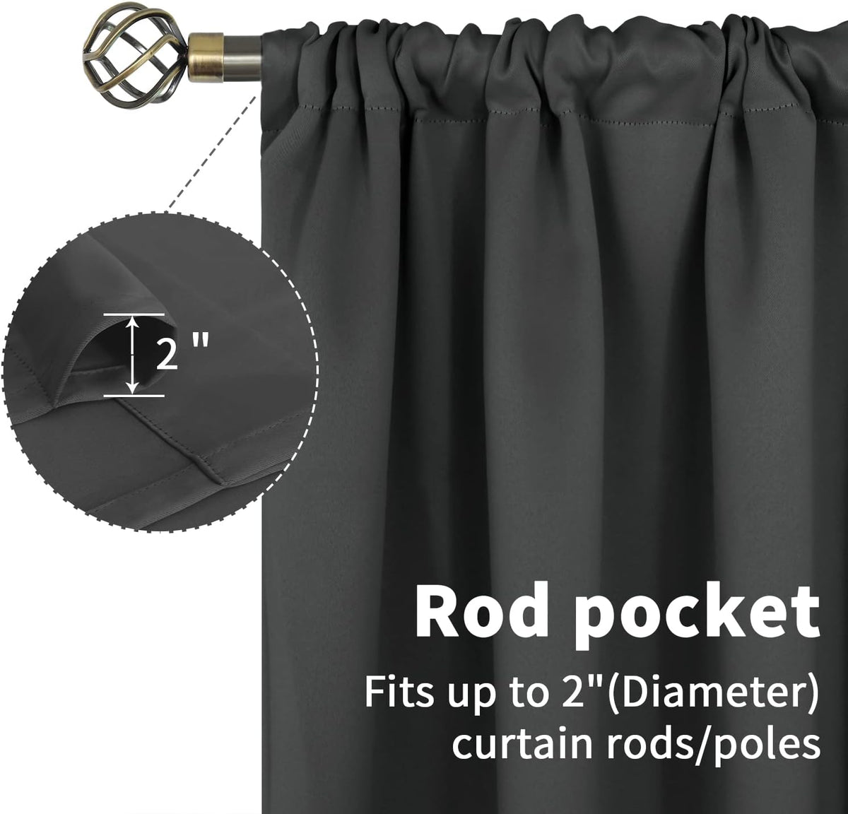 BGment Short Blackout Curtains 48 Inches Length - Rod Pocket Thermal Insulated Room Darkening Window Drapes for Kitchen Bedroom Bathroom, Dark Grey, 2 Panels, 42 x 48 Inch
