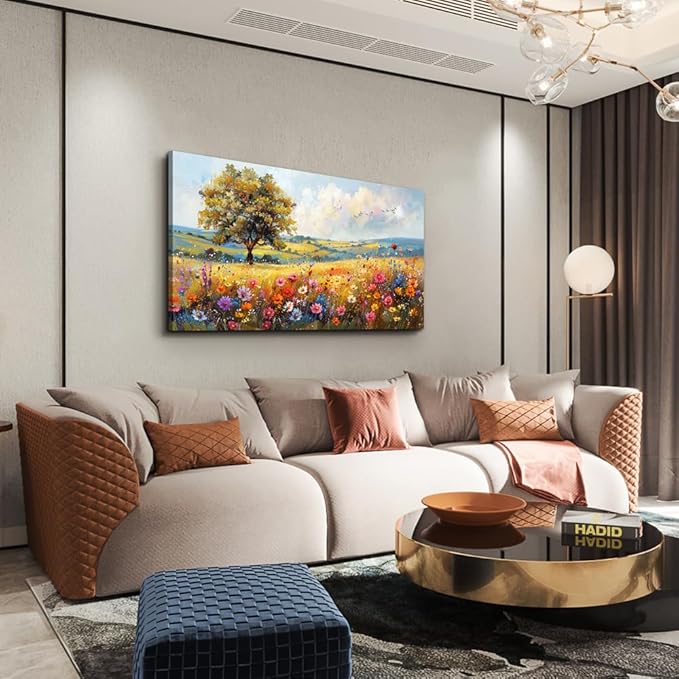 hyidecorart Canvas Wall Art For Living Room Wall Decor For Bedroom Office Decorations Field Pictures Artwork Flower Scenery Watercolour Wall Paintings Aesthetic Room Home Decor Ready to Hang