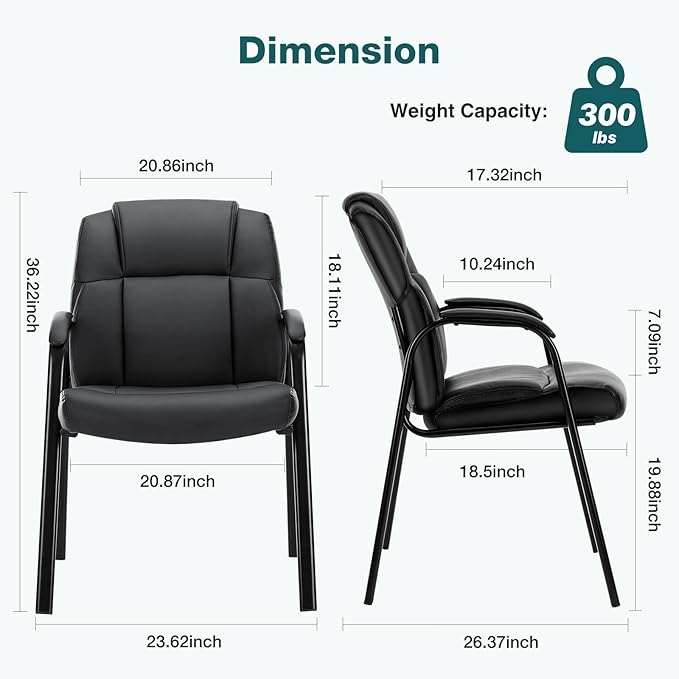 OLIXIS Waiting Room Chairs, Leather Office Desk Reception Guest Stationary Side Chair with Padded Arms for Home Conference Lobby Area Meeting Church Medical Clinic Elderly Student