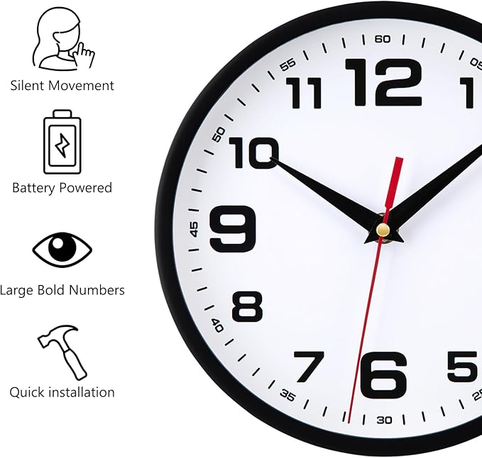 Wall Clock Silent Non-Ticking Modern Clocks Battery Operated 8 Inch Small