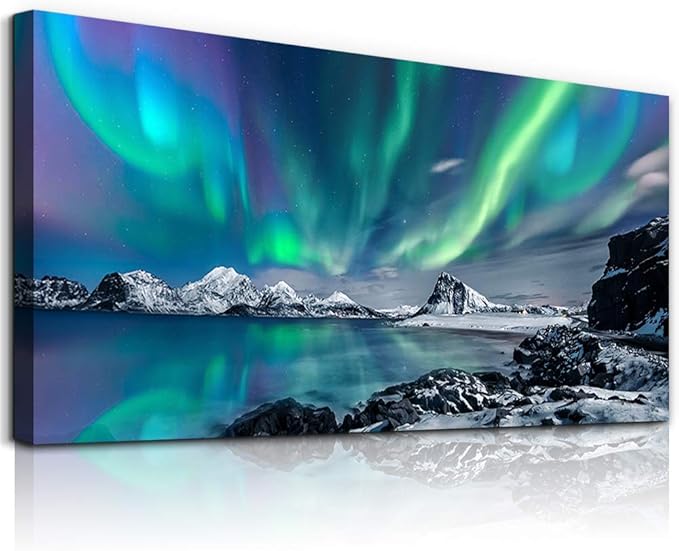 Farmhouse Wall Decor For Living Room Canvas Wall Art For Bedroom Blue Aurora Scenery Paintings Modern Bathroom Canvas Art Print Ready To Hang Office Pictures For Home Kitchen wall Decorations Artwork