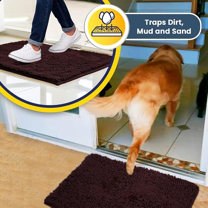 Muddy Mat® | Super Water Absorbent Door Mat Indoor, Microfiber Quick Dry Chenille Entryway Rug, Slip Resistant Front Door Mat, Indoor Mats for Entryway, Machine Washable Pet Rug, Rust 6ft x 9ft