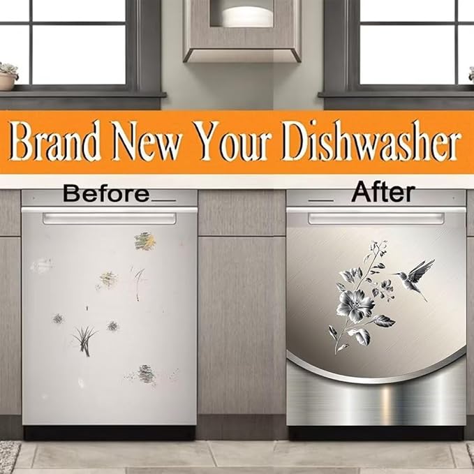 Dishwasher Magnet Cover Sticker,Stainless Steel Design Bird and Flower Pattern Magnetic Refrigerator Door Decal Magnets Kitchen Decor Sticker Fridge Magnets Decor Panel,23W x 26H inchs