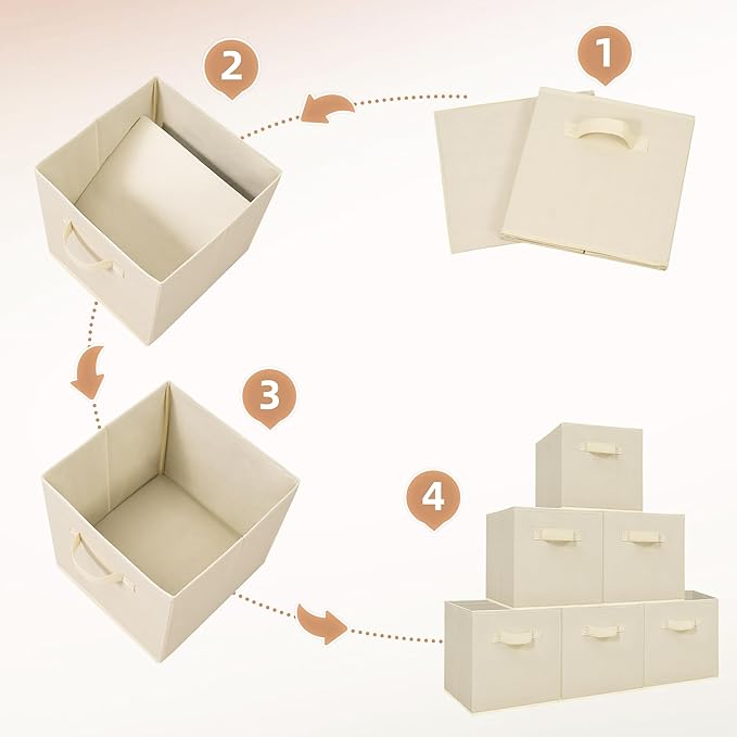 STORAGE MANIAC Storage Cubes, 11 Inch Collapsible Storage Bins with Handles, 4 Pack Fabric Foldable Bins for Organization, Durable Storage Bins for Closet, Shelves, Offices, Toys, 4-Pack Beige