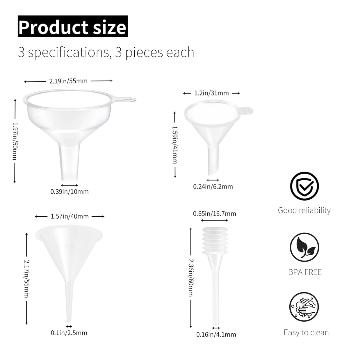 9 Pack Small Funnel Kit 3 Sizes w/Droppers for Kitchen Bottles, Essential Oils, Capsules & Pet Souvenirs