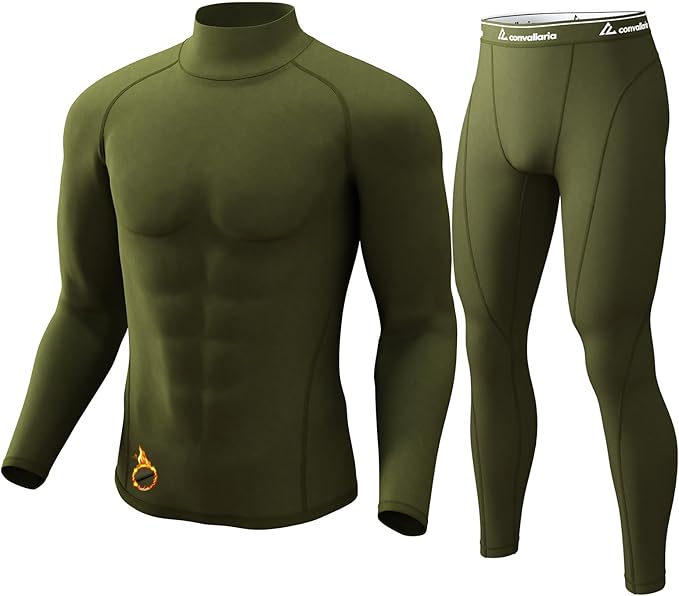 CL convallaria Thermal Underwear for Men Long Johns Fleece Lined Hunting Gear Set Base Layer for Cold Weather XS-4XL