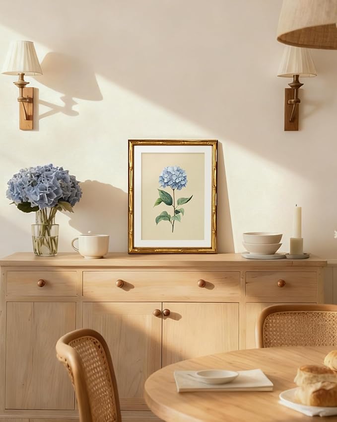 InSimSea Gold Bamboo Framed Canvas Wall Art, Vintage Hydrangea Flower Prints
