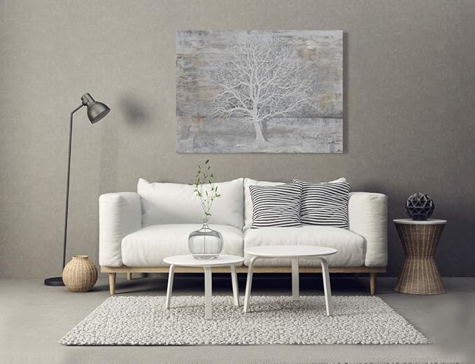 Yihui Arts Abstract Tree Canvas Wall Art: Large White Shadow Tree Picture