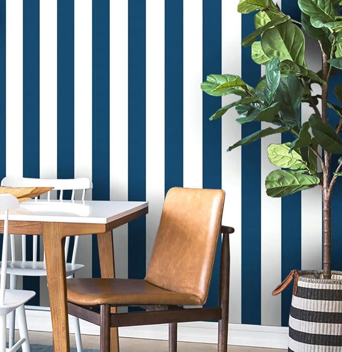 Guvana 17.7"x197" Navy Blue Wallpaper Striped Peel and Stick Wallpaper Blue and