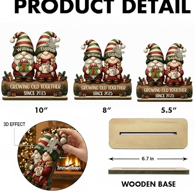 NAZENTI Personalized Gnome Couple Figurine, Growing Old Together Since 1988, Custom Fall, Personalized Family Keepsake, Unique Anniversary for Couple, Custom Gnome Ornament