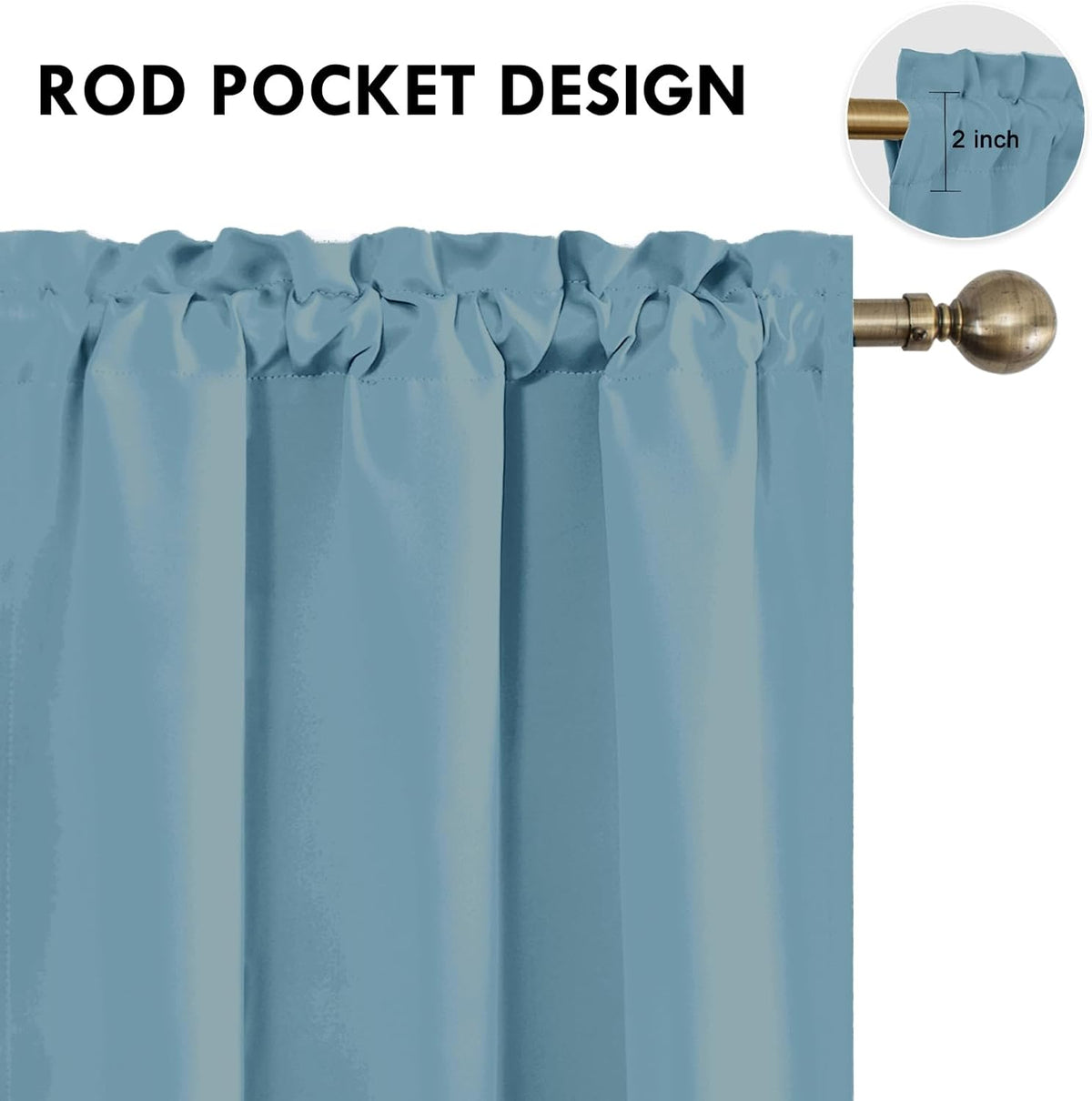 DWCN Blackout Curtains for Living Room Thermal Insulated, Energy Saving & Noise Reducing Bedroom Curtains, Stone Blue, W 42x L 72 Inch, Set of 2 Rod Pocket Curtain Panels