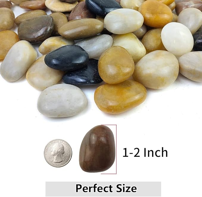 YISZM 5lbs Pebbles for Indoor Plants, 1-2 Inch Mixed Color High Polished River Rocks Outdoor Decorative Stones Vase Filler Fish Tank Aquariums Landscaping Garden Outdoor and Indoor DIY