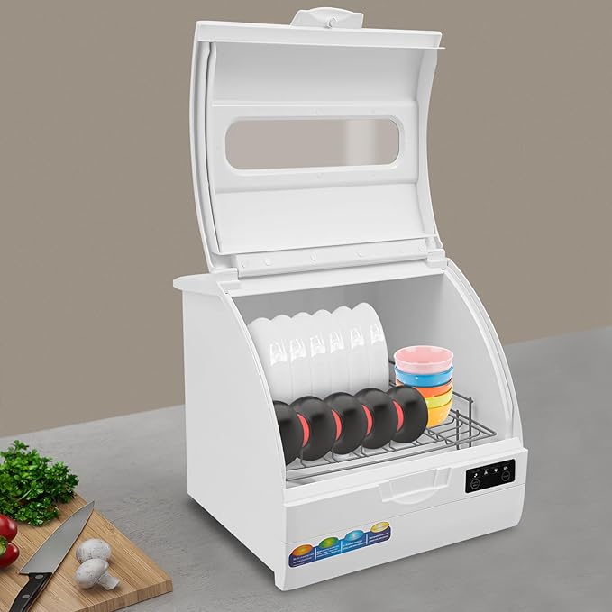 Portable Countertop Dishwasher, 1200W Mini Dishwasher W/Build-in 6L Tank & 4 Wash Modes, Tabletop Small Dish Washer W/Tempered Glass Window & 360° Dual Spray for Apartments & RVs