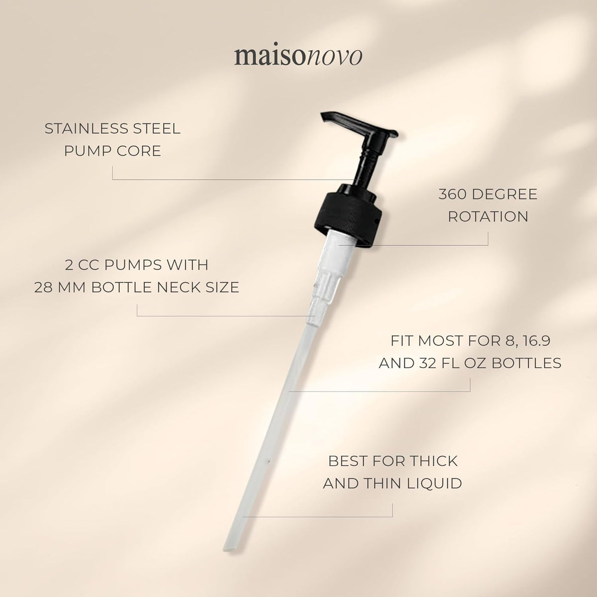 MaisoNovo Soap Pump Replacement - 2X Black Plastic Pumps - Pump Dispenser - Soap Dispenser Pump Replacement - Stainless Steel Soap Pump - Pump for Soap Dispenser
