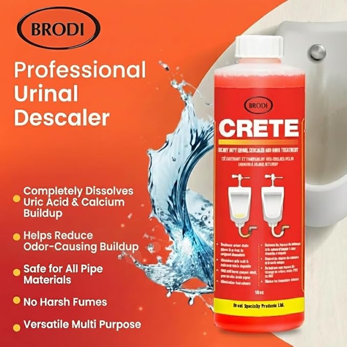 Brodi CRETE Urinal Drain Cleaner, Commercial Grade, Restores Pipes to Original Diameter, Urinal Descaler & Deodorizer, Safe for Pipes, No Harsh Fumes, Urine Salt Remover, 16 Fl Oz (Pack of 1)