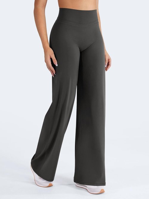 HIGORUN High Waisted Straight Leggings - No Front Seam Workout Pants for Women | 31" Wide Leg Yoga Bottoms