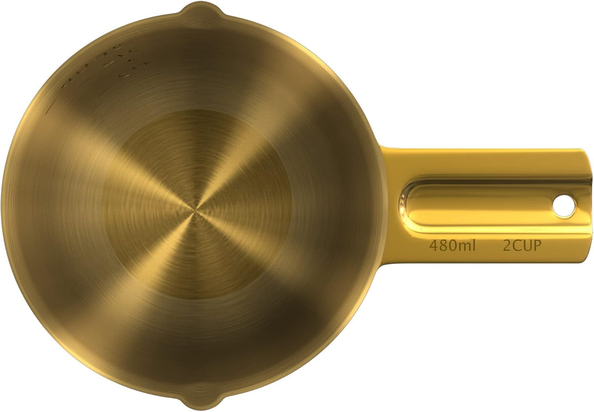 Color Up 2 Cup Measuring Cup, 480ml Gold Stainless Steel Metal Measuring Scoop, Easy-Pour Spouts, Engraved Markings, for Dry & Liquid Ingredients