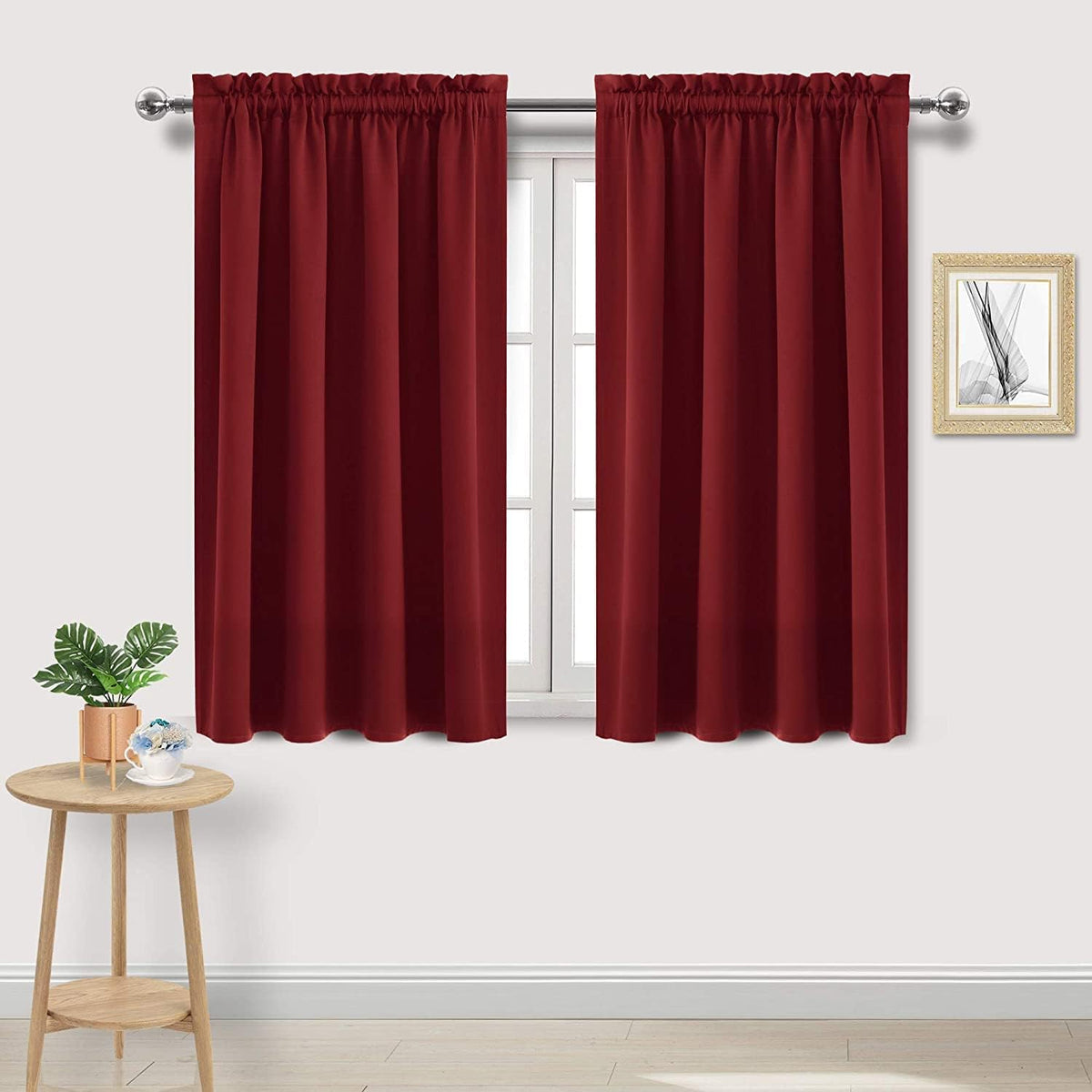 DWCN Christmas Burgundy Room Darkening Blackout Curtains - Thermal Insulated Privacy Energy Saving Window Curtain Drapes 42 x 45 inch Length, Set of 2 Bedroom Living Room Curtains