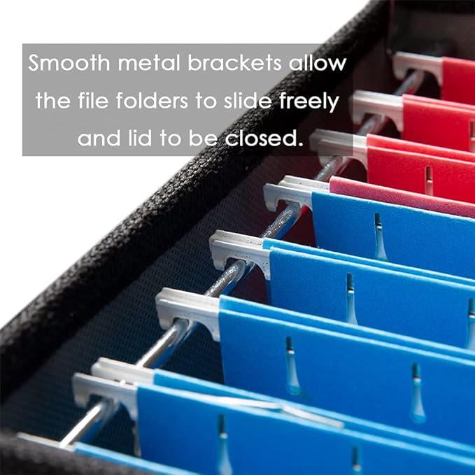 PRANDOM File Organizer Box - Set of 2 Collapsible Decorative Linen Filing Storage Hanging File Folders with Lids Office Cabinet Letter Size Black (14x9.3x10.8 inch)