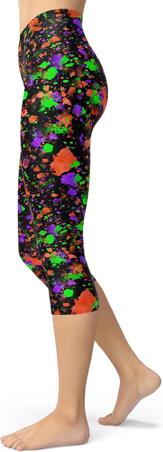 Sissycos Women's Capri Leggings - Artistic Splash Print | Buttery Soft 21" Tights