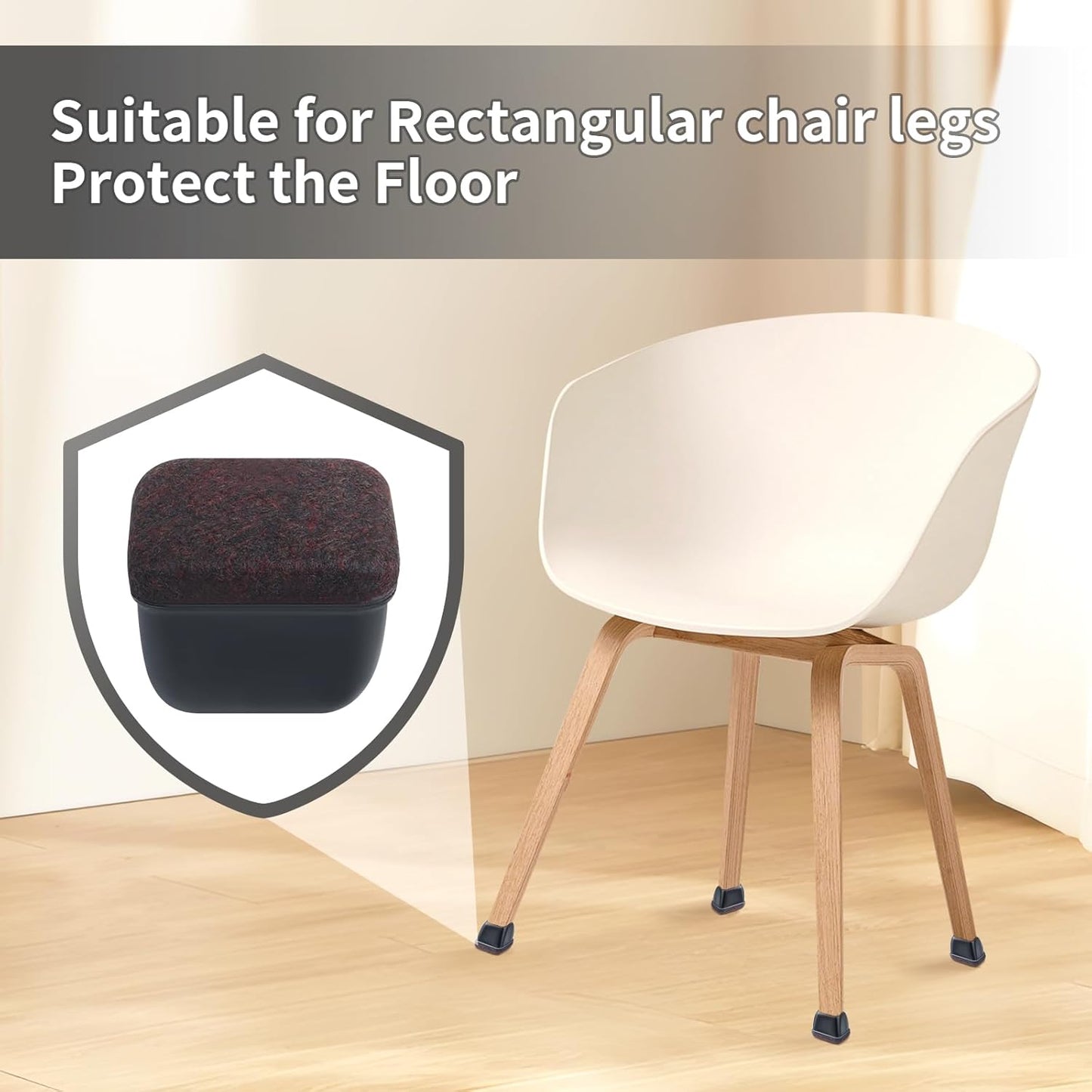 Ezprotekt 24 Pcs Rectangle Felt Chair Leg Floor Protectors for Hardwood Floors, Rectangle Silicone Furniture Pads Caps Covers for Chair Desk Table (Fit W :0.6-0.8", L: 0.9-1.3", Black)
