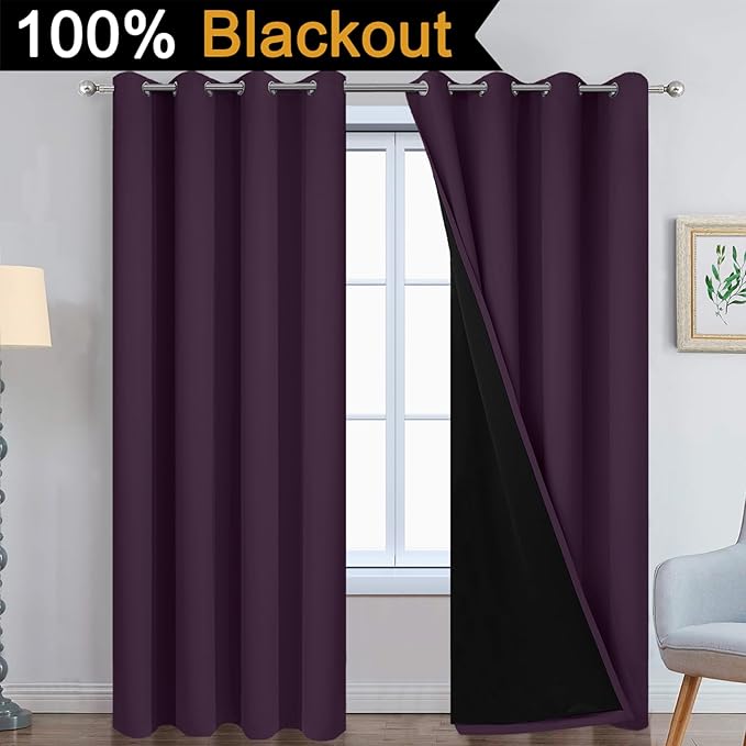 Yakamok 100% Blackout Curtains 84 Inches Long, 2 Thick Layers Heat and Full