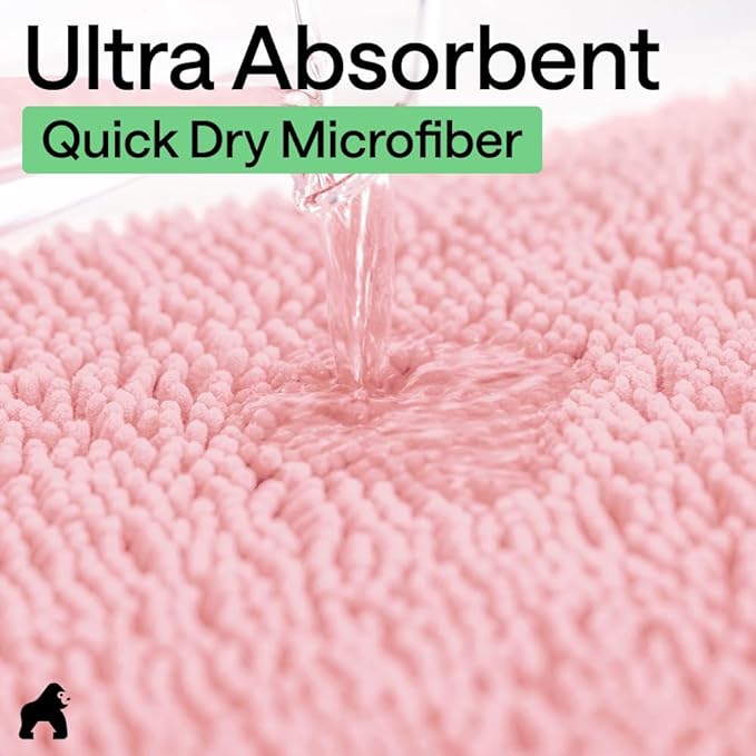 GORILLA GRIP Bath Rug Mat 44x26, Soft Absorbent Chenille, Quick Dry Microfiber Mats, Rubber Backing Washable Shower Floor Rugs, Bathmat Runner, US Designed Bathroom Home Decor Accessories Light Pink